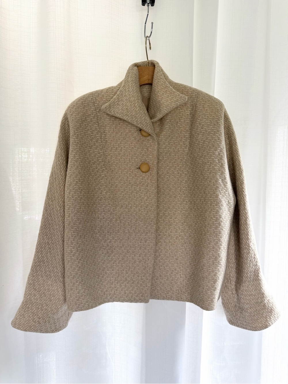 Vintage 1960s/70s Mod Cropped Jacket Size L Cream Beige Tweed